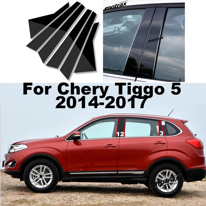 PC Glossy Black Center B C Pillar Decorative Stickers for Window Trim for Chery Tiggo 5 2014 2015 2016 2017 Exterior Accessories