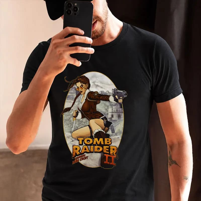 Retro video game Tomb Raider Angel of Darkness Lara Croft gift t-shirt for gamers 0715 Short Sleeve Graphic Clothes US Size Tee