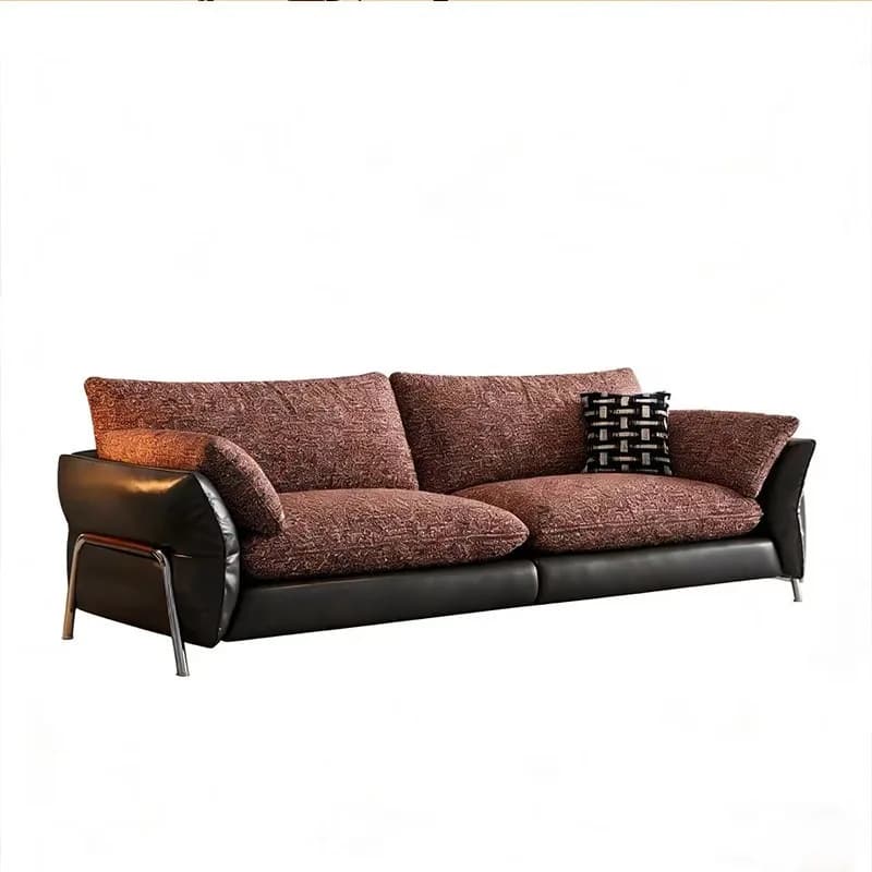 Flowing shadow sofa, French medieval leather cloth color matching retro cotton and linen fabric small apartment straight row