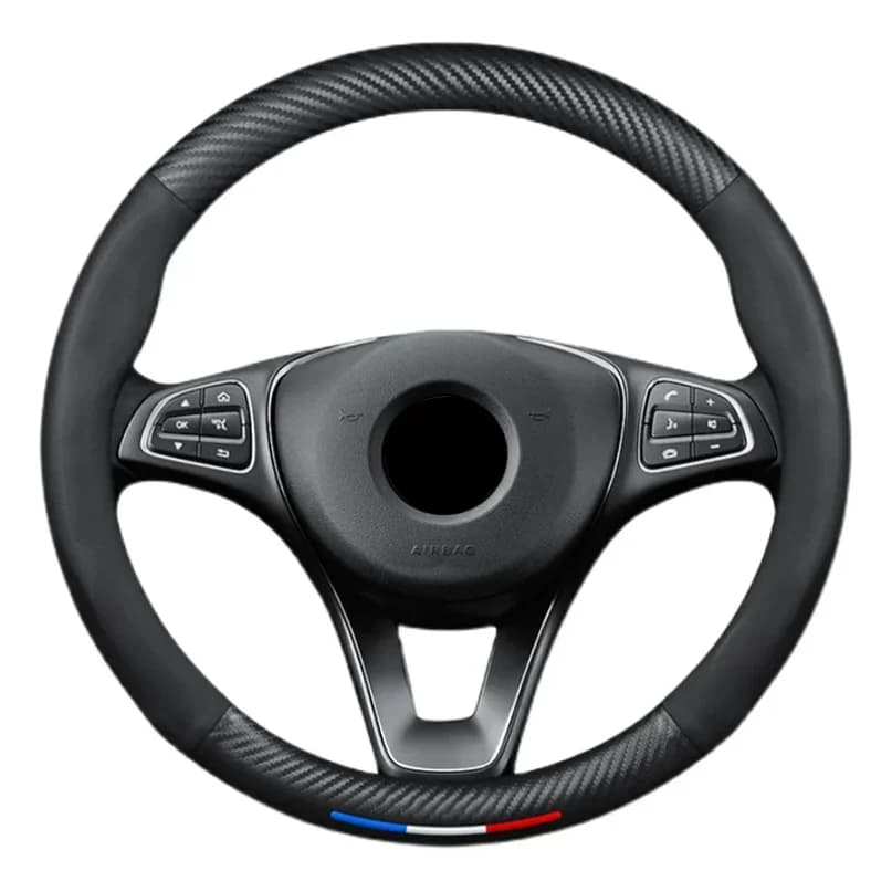 Funda  Volante  Cuero y Fibra  Carbono  Lujo Clásica, Antislizante y Resistente al sgaste, Protector Universal para