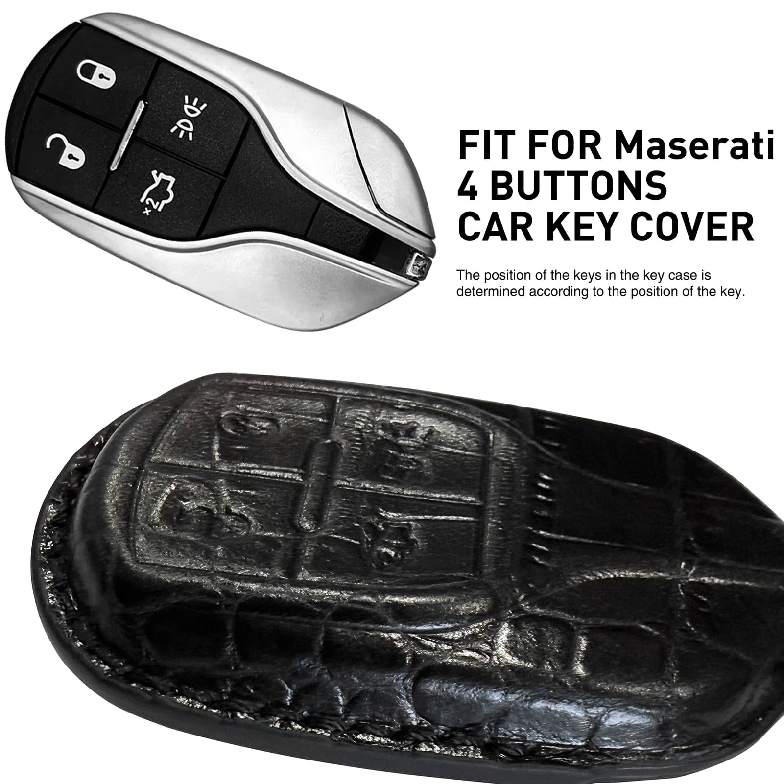 LS AUTO Crocodile Top Cowhide Car Key Cover for Maserati Car Fob Cover Compatible with Maserati Key Fob Cover with Keychain