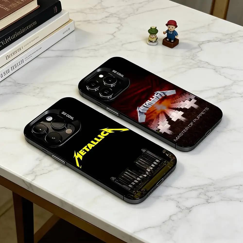 Logo Music M-Metallica A-Album  Phone Case For iPhone 17,16,15,14,13,12,11 Plus,Pro Max,XS,Colored Silver Plated Inside Cover