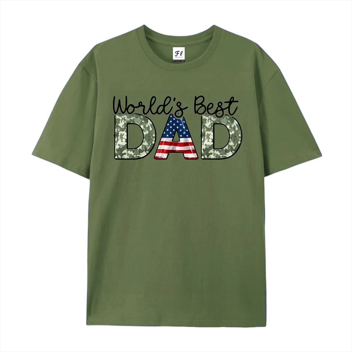 World's Best DAD Graphic T‑Shirt American Flag Camouflage Letter Print Father's Day Patriotic Dad Lover Short Sleeve Top Unisex