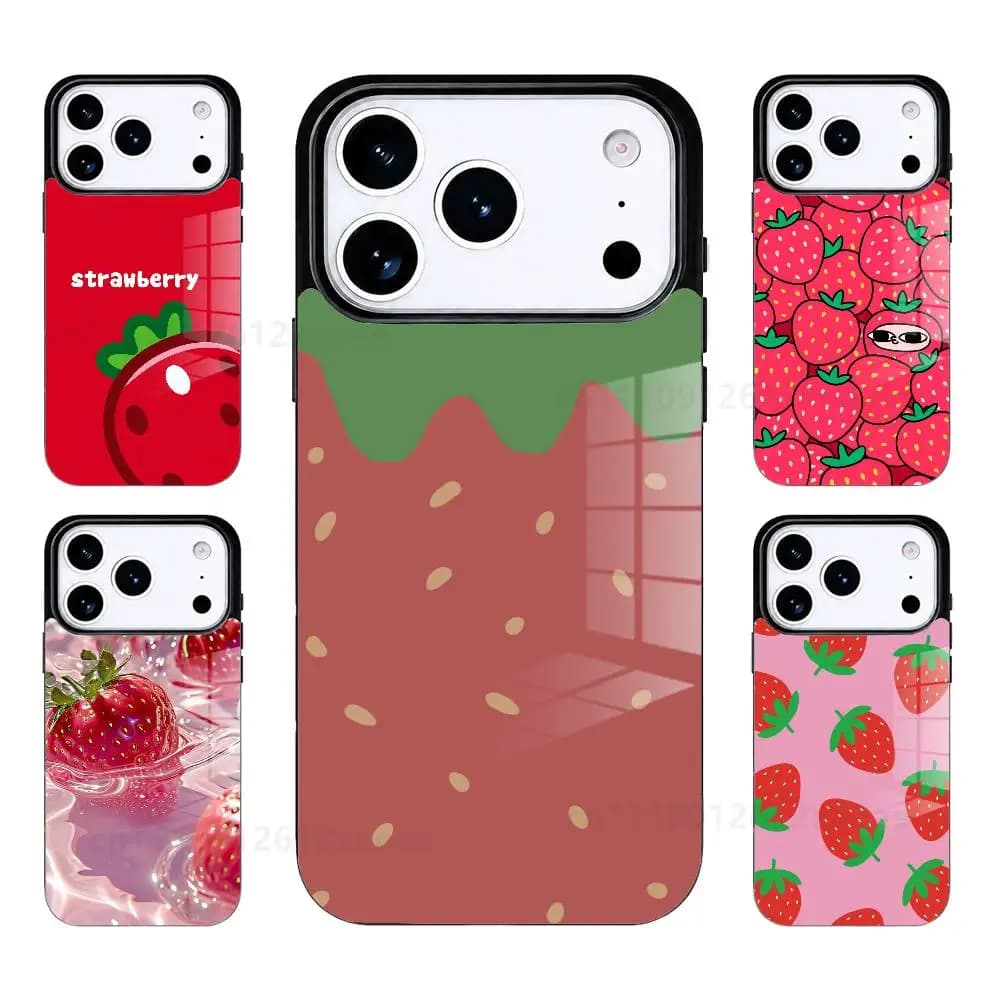 pink cute Strawberry Phone Case For iPhone 17 AIR 16  ProMax 15 14 Pro 11 12 13  Magsafes Wireless Charging Cover