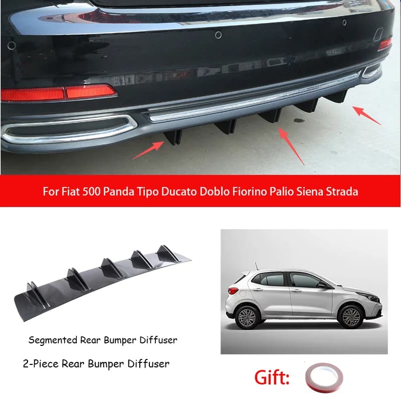For Fiat 500 Panda Tipo Ducato Doblo Fiorino Palio Siena Strada ABS Rear Bumper Lip Diffuser Shark Fin Anti-collision