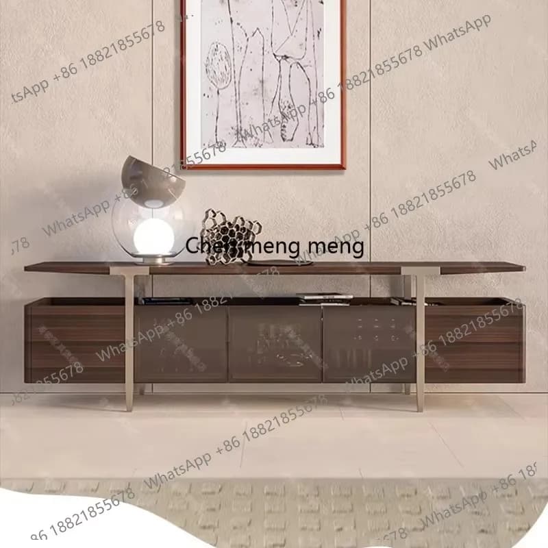 RR Italian minimalist TV cabinet high-end, tempered glass, Nordic solid wood stainless steel floor cabinet