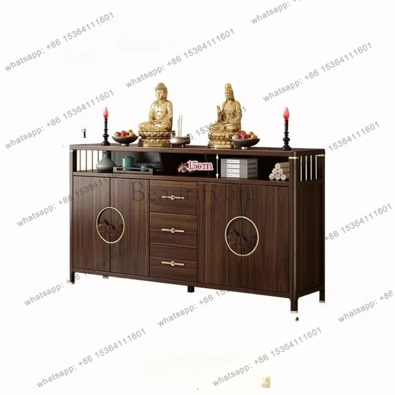 YJ Modern Small Buddha Shrine Altar Table with Cabinet, Luxury Floor Standing Feng Shui Home Worship Shelf