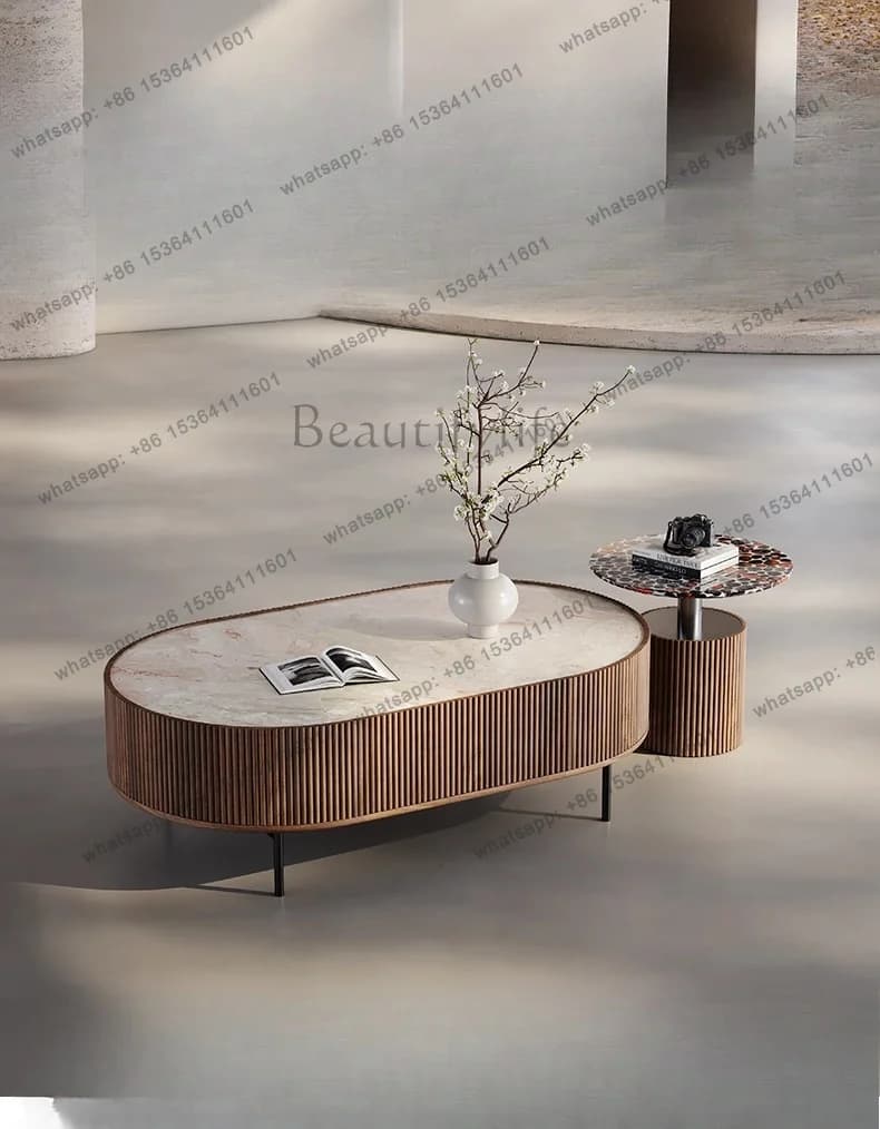 PG Italian minimalist rock slab coffee table household high-footed walnut light luxury modern high-end oval coffee table