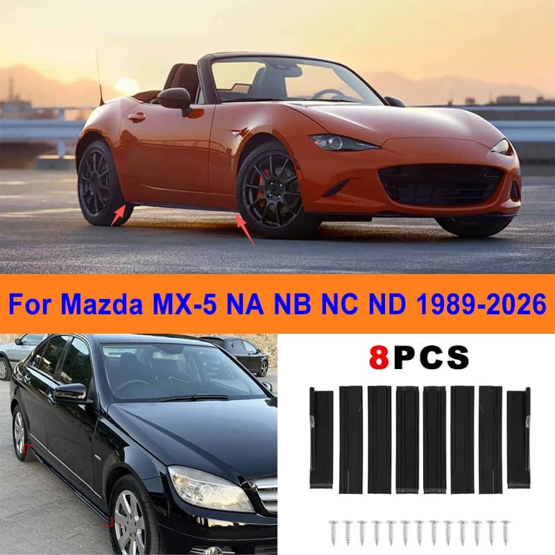 8Pcs Extended Side Skirt Splitters For Mazda MX-5 NA NB NC ND 1989-2026 Sport Side Spoiler Bumper Lip Exterior Body Kit Mod Part