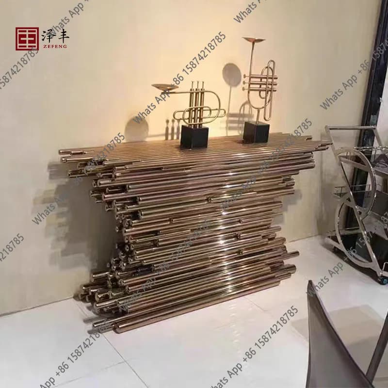 L Entrance Desk Modern Villa Luxury House Designer Irregular Tubular Door Counter Italian Light Luxury Stainless Steel