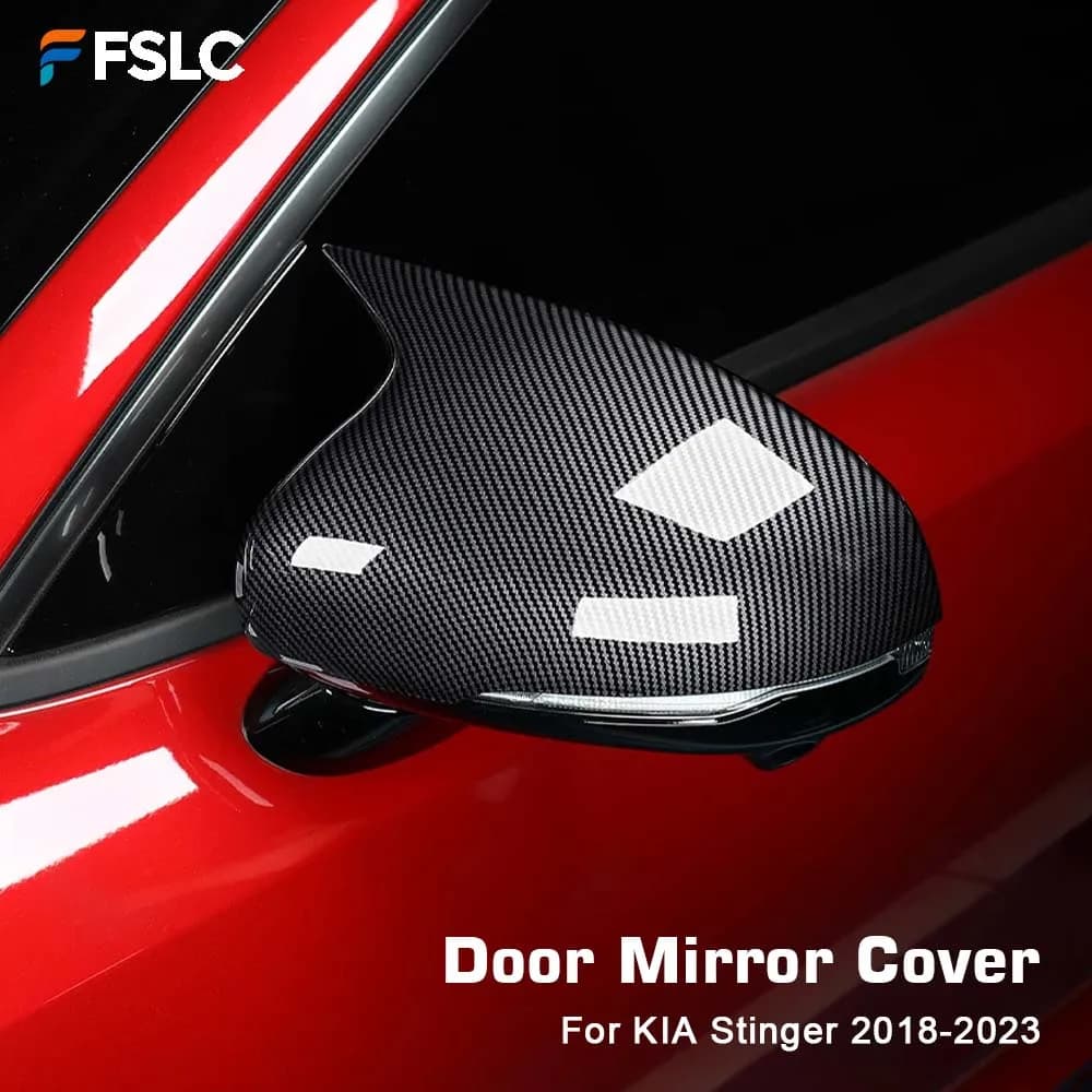 ⭐Genuine⭐ Door Mirror Shell For KIA Stinger 2018-2023 Car Rearview Accessories Carbon Fiber Glossy Black ABS Exterior Styling