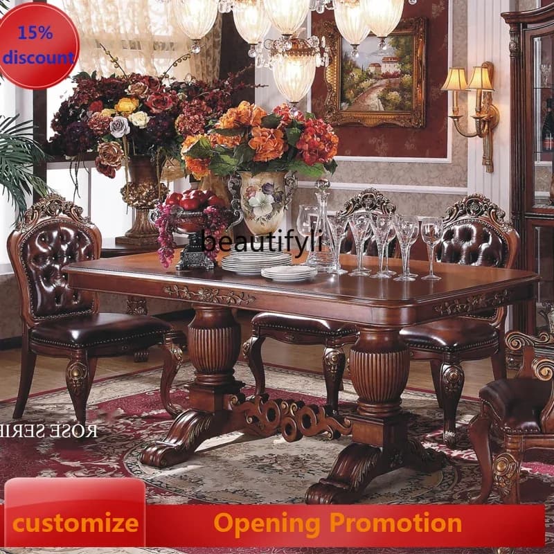 ss8350 American solid wood dining table and chairs, European high-end solid wood dining table and restaurant furniture customiza