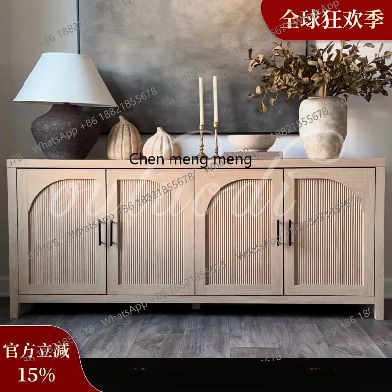 French antique solid wood dining side cabinet, villa restaurant, dish storage cabinet, American simple storage cabinet