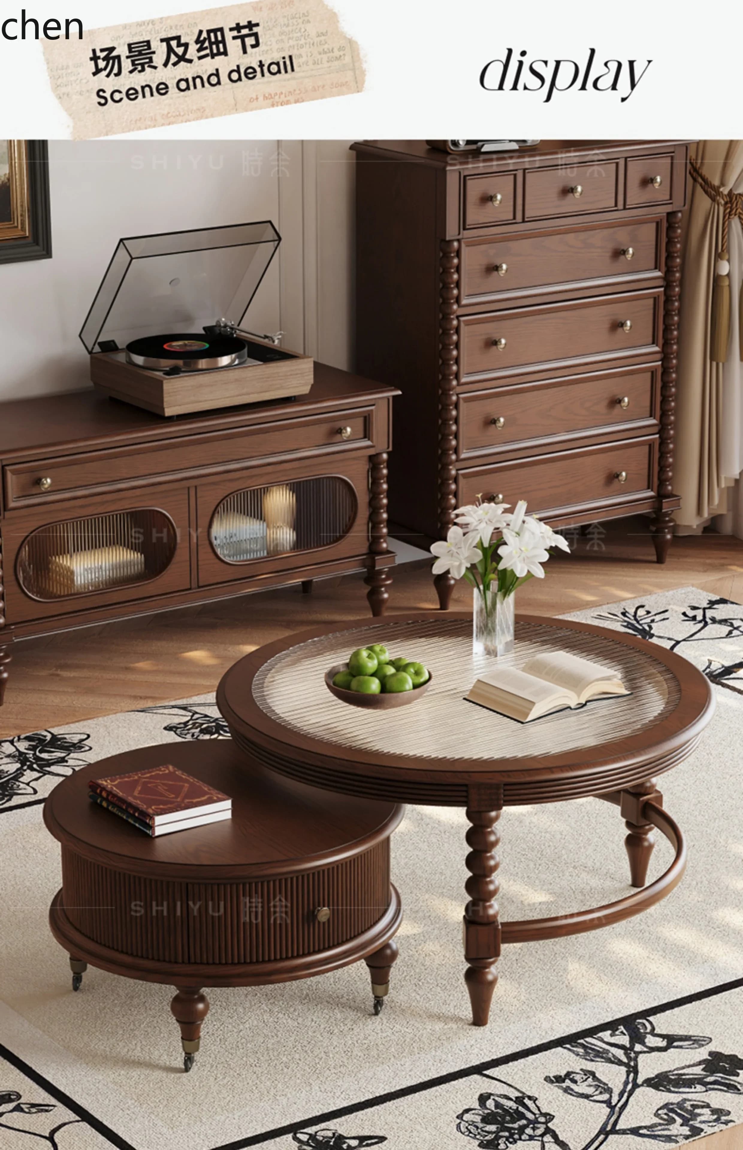 CZ-1  medieval style solid wood round small apartment tea table living room home creative size coffee table combination