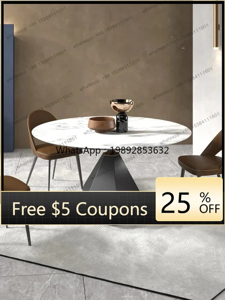 W2 Italian marble round dining table simple modern small apartment household super crystal stone table designer