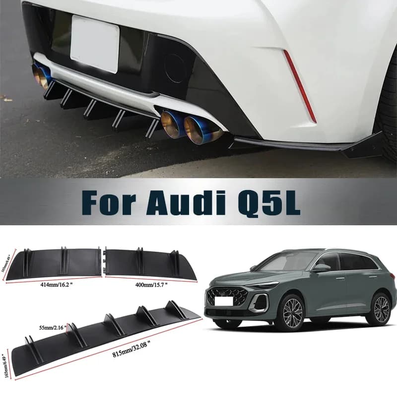 For Audi Q5L Rear Diffuser Shark Fin Double Wing ABS Curved Aero Spoiler Anti-Collision Chassis Protector Car Styling