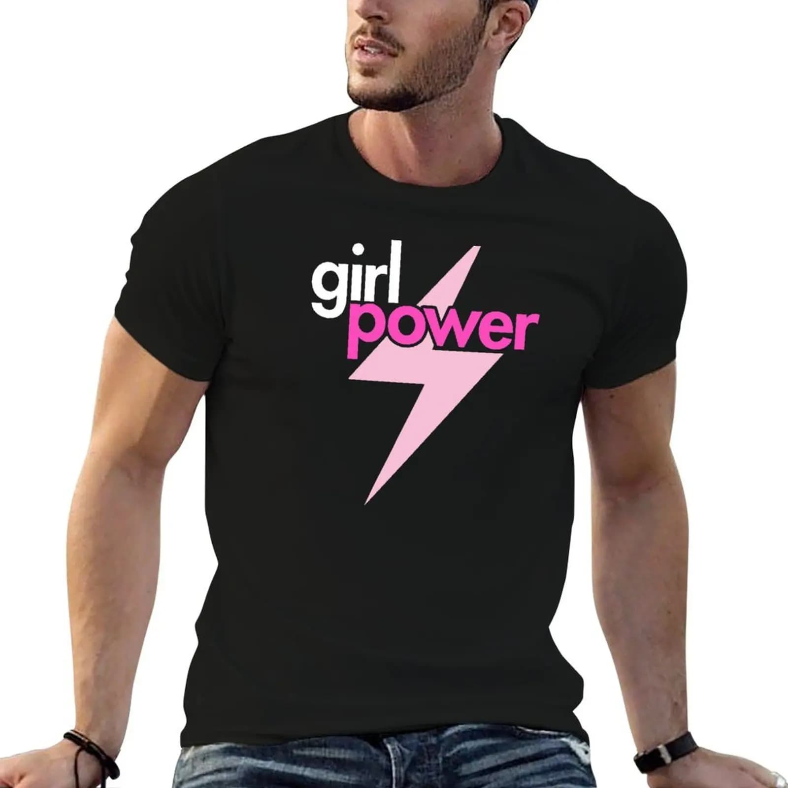 Girl Power with Pink Lightning Bolt T-Shirt Aesthetic clothing graphics mens t shirt