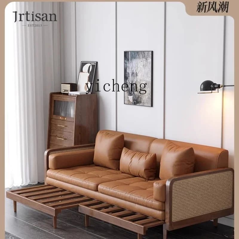 solid wood sofa bed living room sitting and sleeping simple double sofa dual-purpose bed foldable