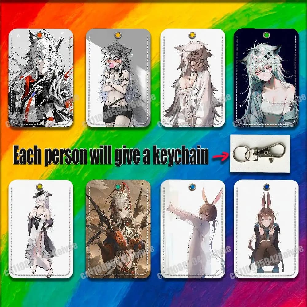 A-Arknights Lappland Exusiai For ID Clips Credit Bank Bag Bus Meal Card Holder Cover Pocket Decoration Keychain