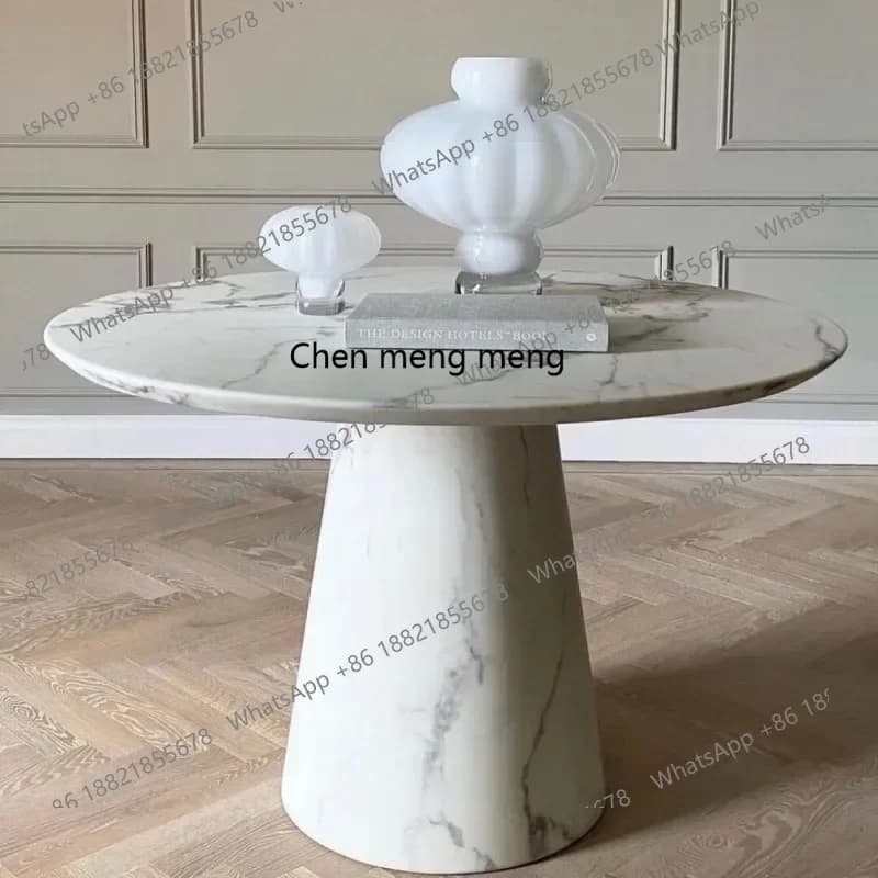 178French white marble Nordic light luxury retro designer round dining table2936