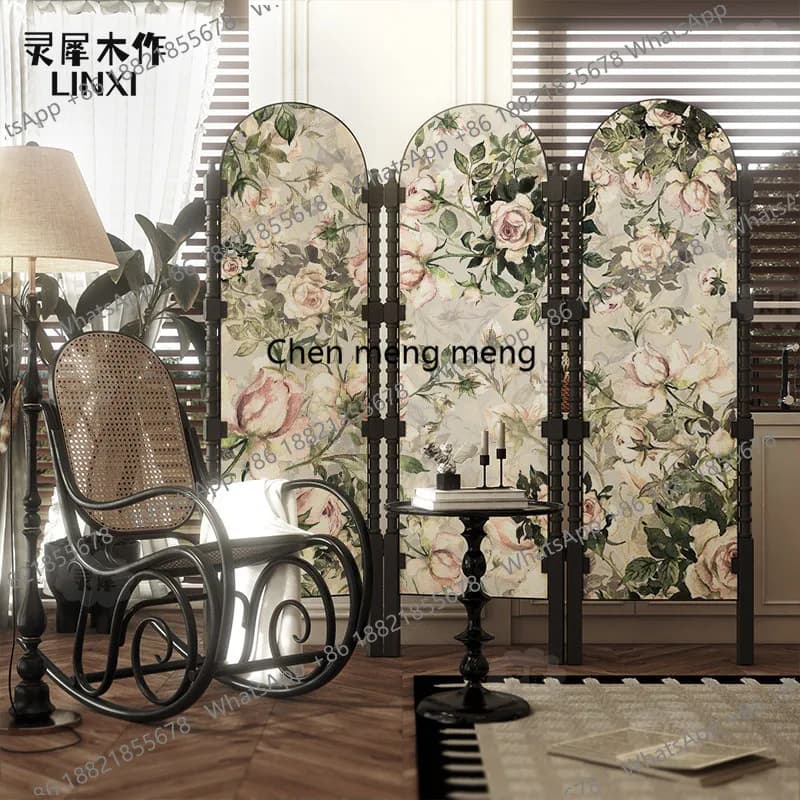 French solid wood screen background decoration folding screen living room bedroom mobile blocking household folding partition