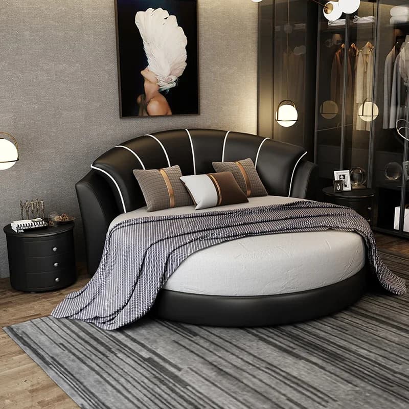 Design Luxury Modern Double Bed Leather King Princess Adults Queen Round Bed Loft White Letto Matrimoniale Home Furniture