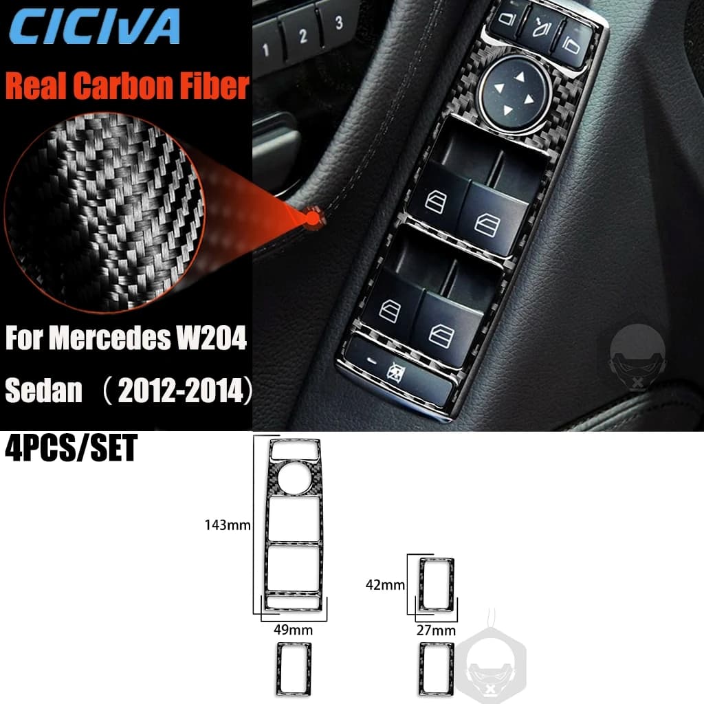 Carbon Fiber Car Accessories Window Lift Control Modified Interior Trim Cover Sticker For Mercedes-Benz W204 Sedan 2012-2014