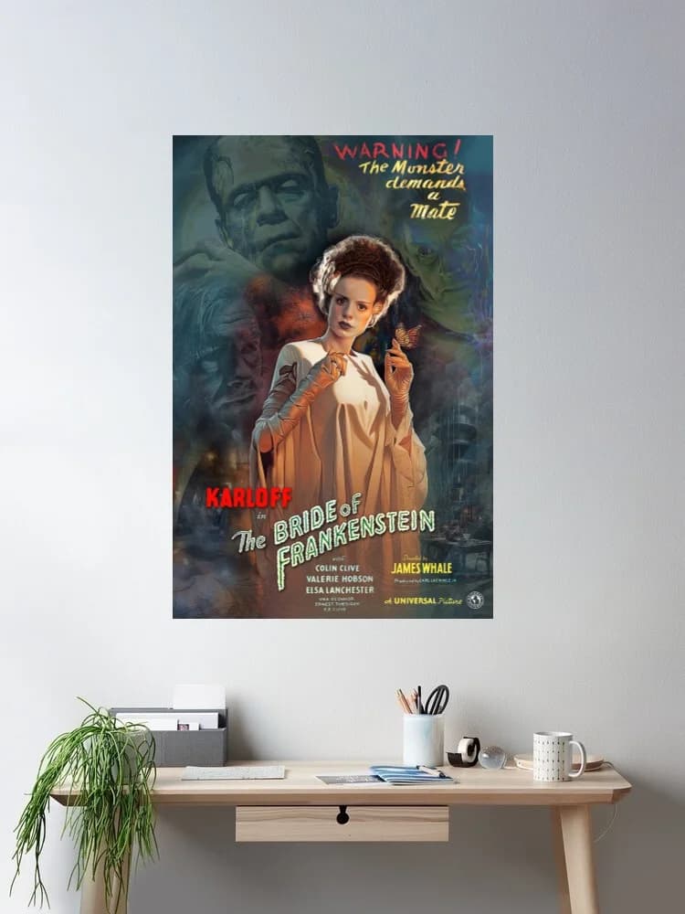 The Bride of Frankenstein Movie Art Print Canvas Poster, Living Room Decor, Home Wall Picture