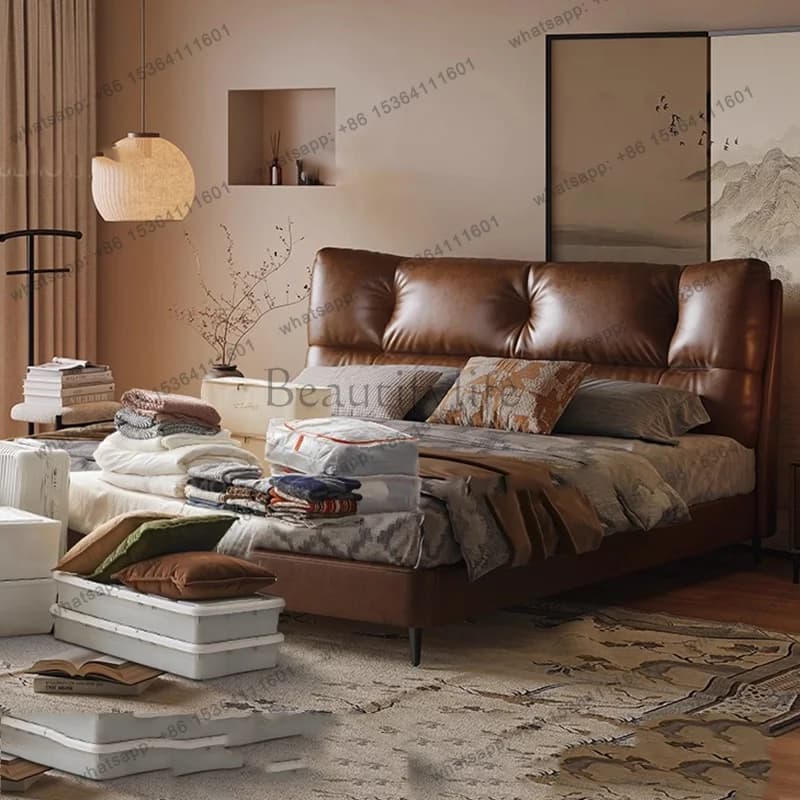 FG Full Double Girls Bed Design Bedroom Sleeping Modern European Headboards Bed Safe Simple Letto Matrimoniale Trendy Furniture