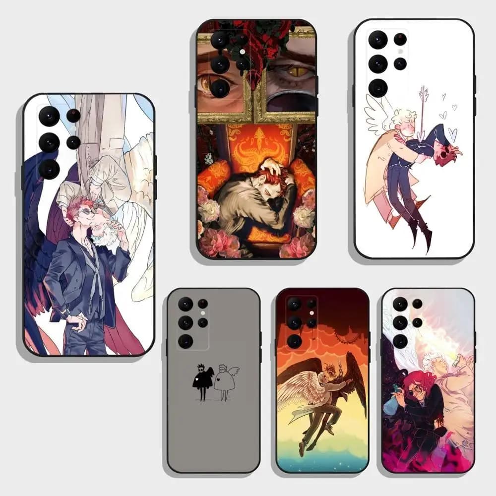 G-Good Cartoon O-Omens Phone Case For Samsung S25,24,23,22,30,21,10,9,Ultra,Plus,FE 5G Black Soft Case