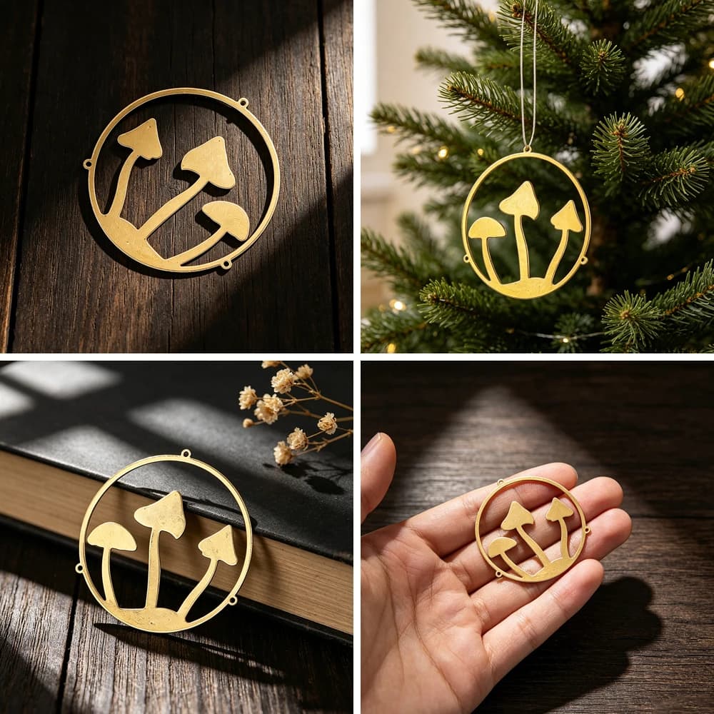 Vintage Brass Hollow Mushroom Charm Pendant with Multi Loops for DIY Jewelry Making Suncatcher Home Window Decor Ornament Gift