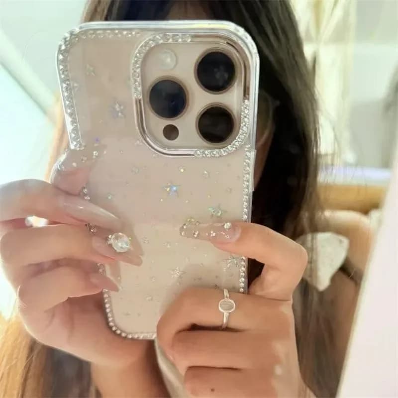 Creative Star Glitter Diamond Clear Phone Case for iPhone 17 Pro 16 15 14 13 12 11 Pro Max Cases Girls Transparent Bling Cover