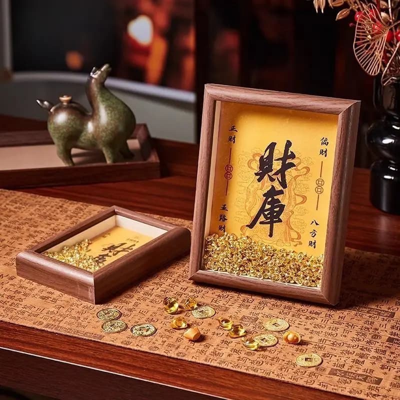 Open Caiku Huang Caishen Photo Frame Office Station Ornament Twelve Zodiac Gold Key Family Lucky Decoration Ornament