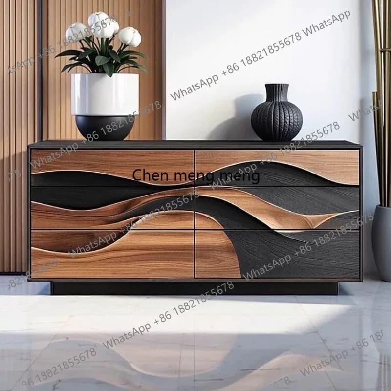 Walnut solid wood six-chest cabinet bedroom bedside cabinet against the wall antique relief high-end locker