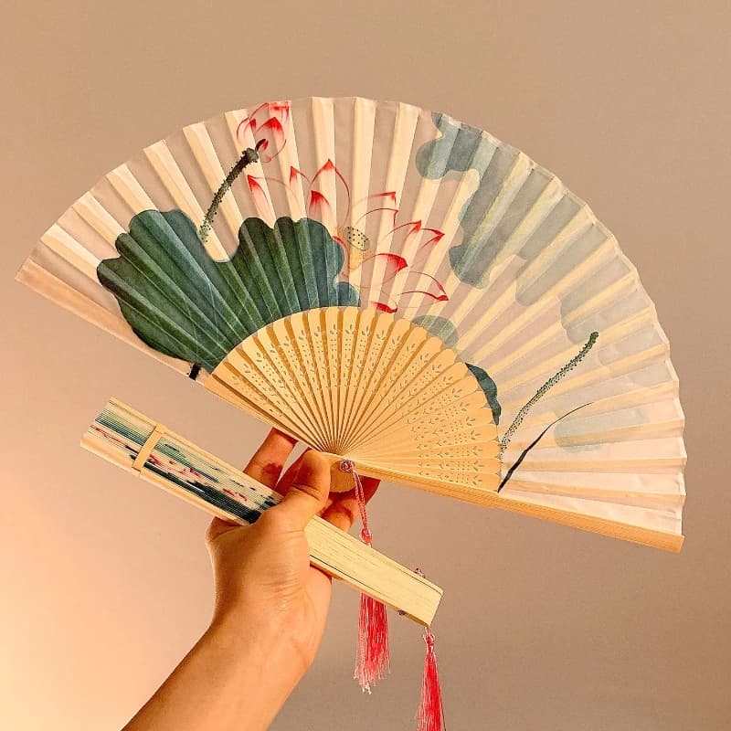Ink Wash Lotus Pattern Bamboo Folding Fan Portable Summer Cooling Daily Fan for Women Hanfu Cheongsam Dance Gift Chinese style