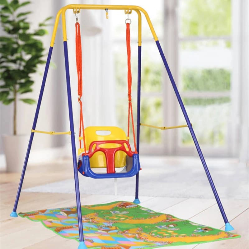 Best-selling indoor and outdoor children's swing sets with baby safety devices, snap hooks and suspenders