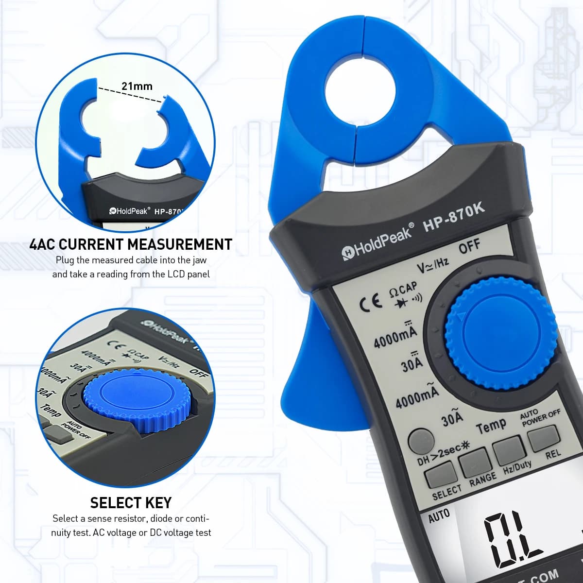 Digital Clamp Meter Multimeter Auto Range AC DC Current Voltage Tester LCD Temp Capacitance Auto Off for Electrician Repair