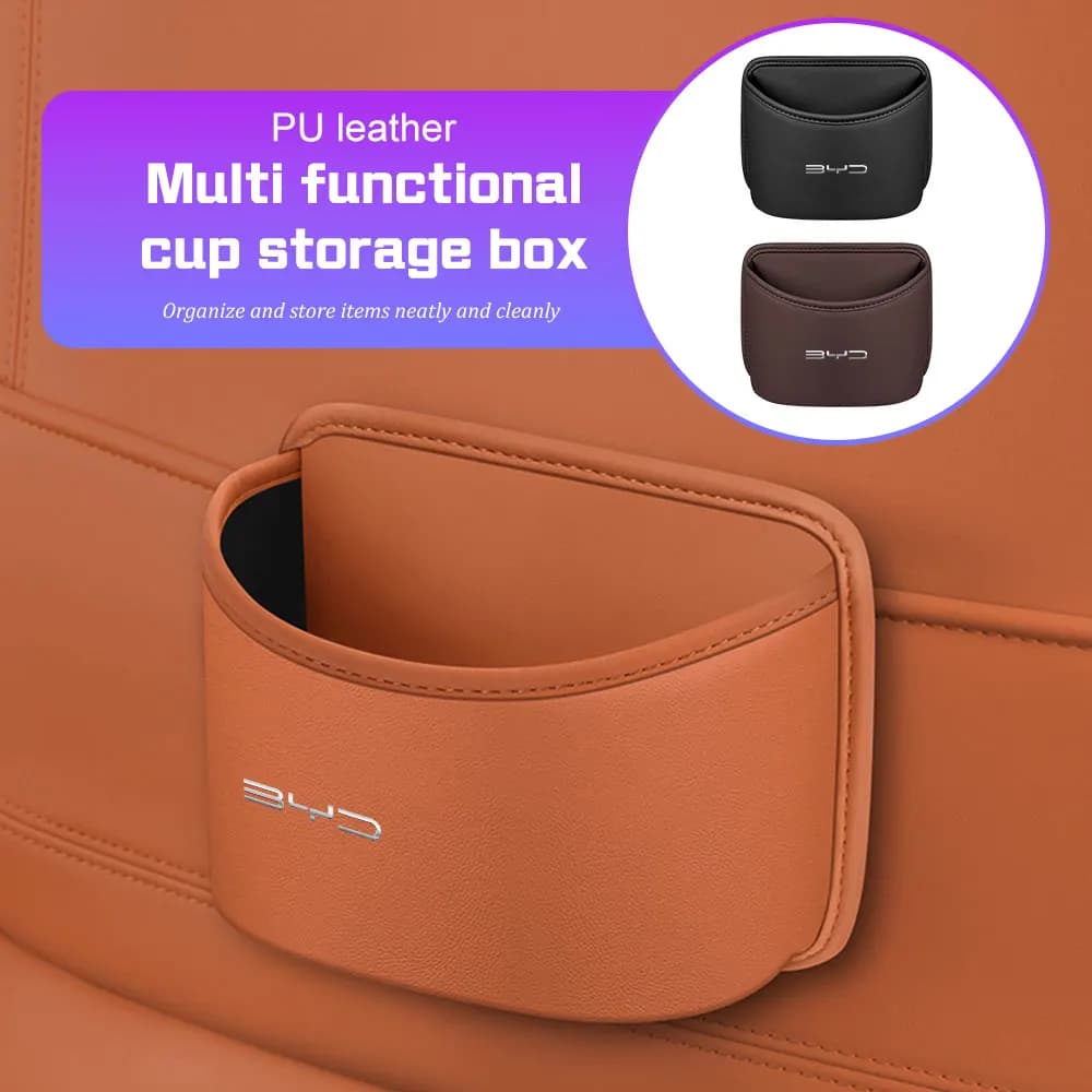 Leather Car Multi-functional Storage Box For BYD Atto 3 EV Yuan Plus Song Plus Dmi Dolphin Seal Qin Car Door/Backrest Cup Holder