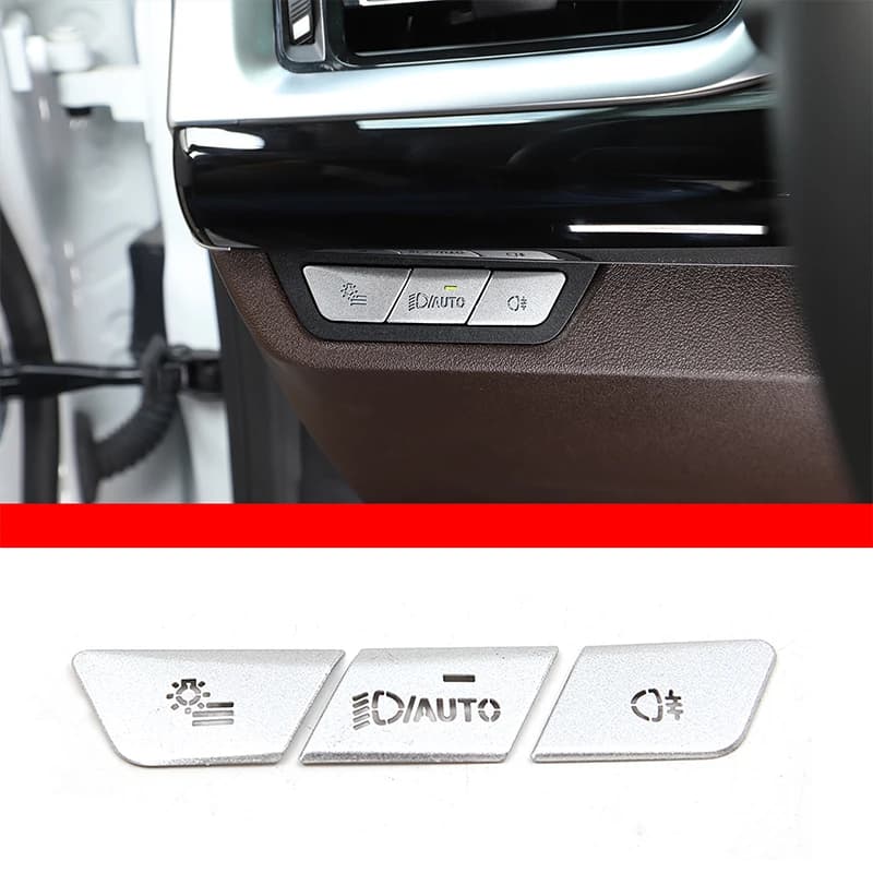 For BMW X1 U11 2023+ Aluminum Alloy Silver Car Styling Car Headlight Switch Button Sticker Car Interior Accessories 3Pcs