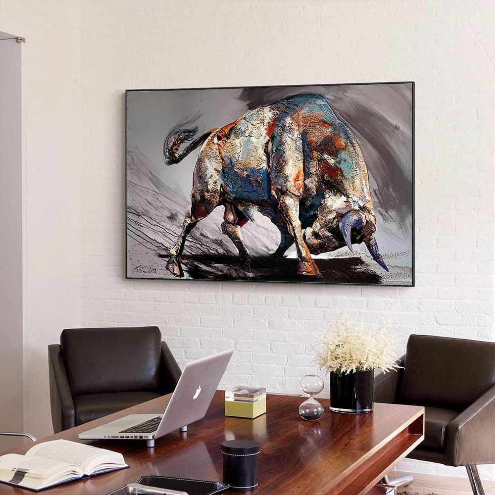 Abstract Graffiti Colorful Bull Canvas Painting Bullfight Pictures for Living Room Wall Art Animal Poster and Prints No Frame