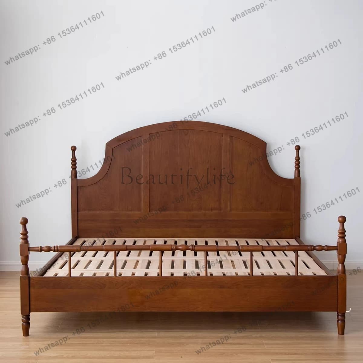 Light French retro double bed 1.5/1 meters medieval cherry wood solid wood bed small apartment