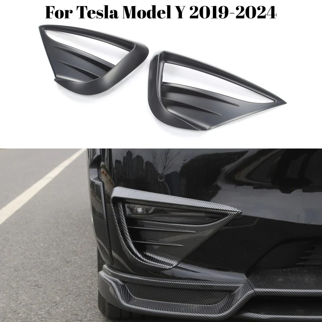 For Tesla Model Y 2019-2024 Front Bumper Aerodynamic Fog Light Fins Spoiler Wing Exterior Refit Decorative Auto Accessories