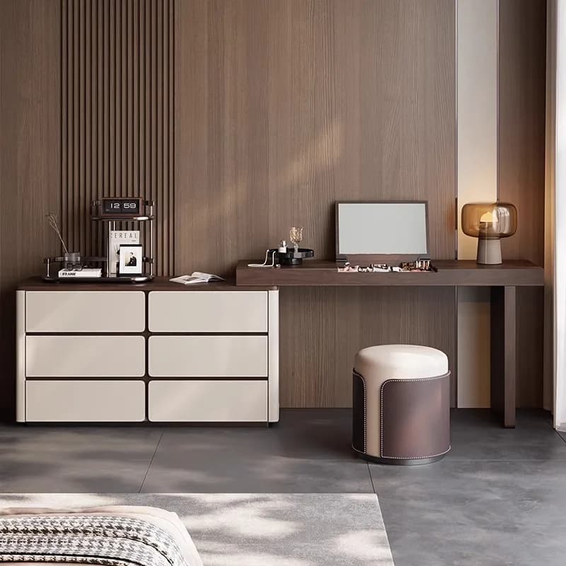 Italian Flip Solid Wood Dressing Table Storage Cabinet Integrated Bedroom Modern High-end 6 Drawers Mid-antique Makeup Table