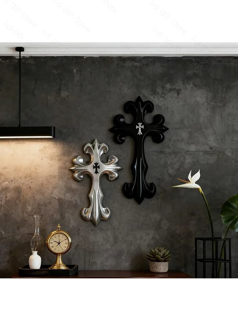 Nordic black and white cross wall decoration, living room wall retro European wall pendant, bedroom dining room home decoration