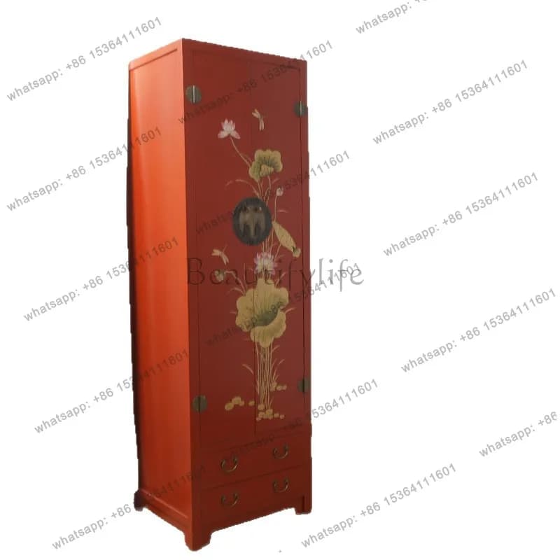 Chinese solid wood hand-painted wardrobe retro old storage cabinet