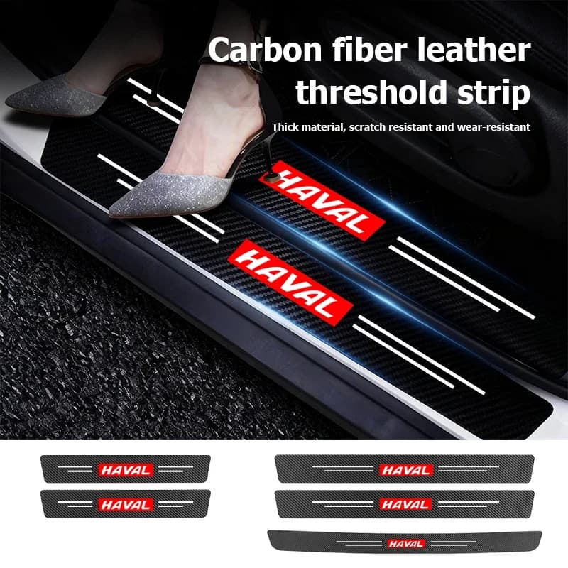 4Pcs Carbon Fiber Car Door Sill Threshold Protector Sticker Anti Scratch Decal Fits Haval H6 Jolion Dargo M6 F7 F7X Auto