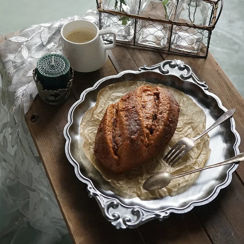 Retro Gold Silver Storage Tray Vintage Bread Dessert Plate Storage Organizer Living Room Decorative Tray For Fruit Cakes