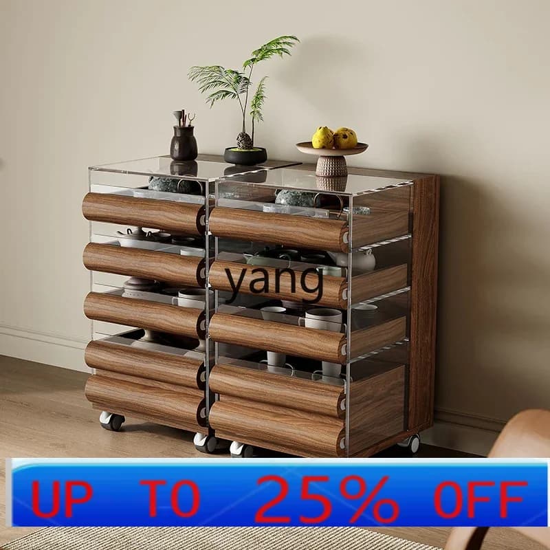 LH  tea set storage side cabinet mobile glass display cabinet solid wood tea cabinet storage side table