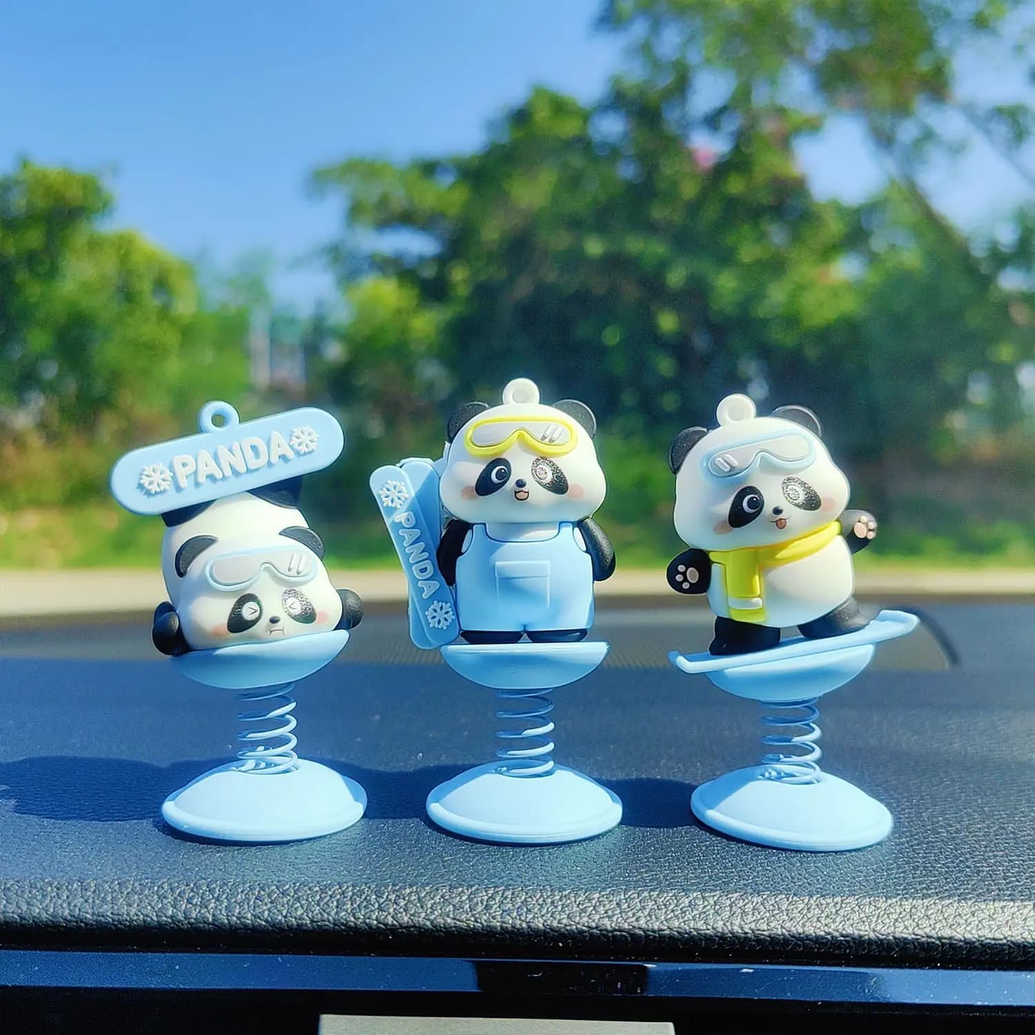 Cute Panda Car Dashboard Decorations, Lovely Rocking Dash Decor, Panda Skiing Car Accessories Interior Center Console Decor