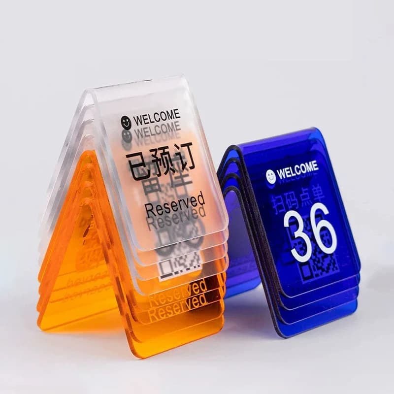 Custom Acrylic Table Number Sign Double-Sided UV Printed QR Code Sign Desktop Scan QR Code to Order Display Board for Restaurant
